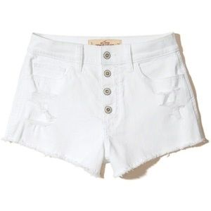 White High-Rise Short-Short Button Up Shorts